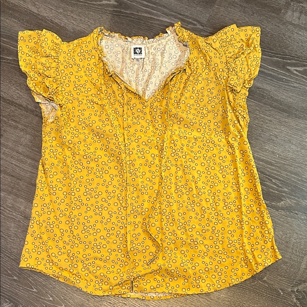 Anne Klein Dark Yellow Women's Top flutter sleeve